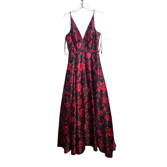 Blondie Nites Women’s Floral Satin Black Red Dress Size 7 NWT - Picture 1 of 6